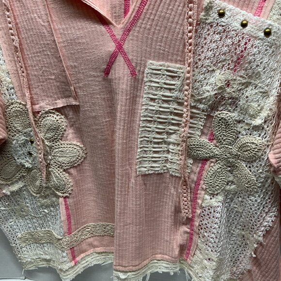 #1395-POL V-NECK RIBBED TOP HOODED LIGHTWEIGHT BLUSH PINK Can fit up to… - Picture 3 of 8